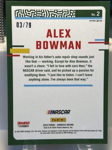2024 Panini Donruss Racing Pink Velocity Optic #2 Alex Bowman /79 - Picture 2 of 2