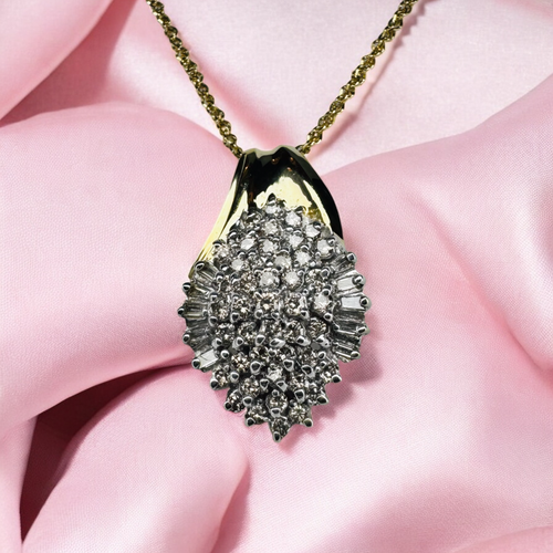 VINTAGE- 14K Gold- 2CT T.W. Natural Diamond Necklace -17"- Cluster Diamond -2.5g - Picture 17 of 23