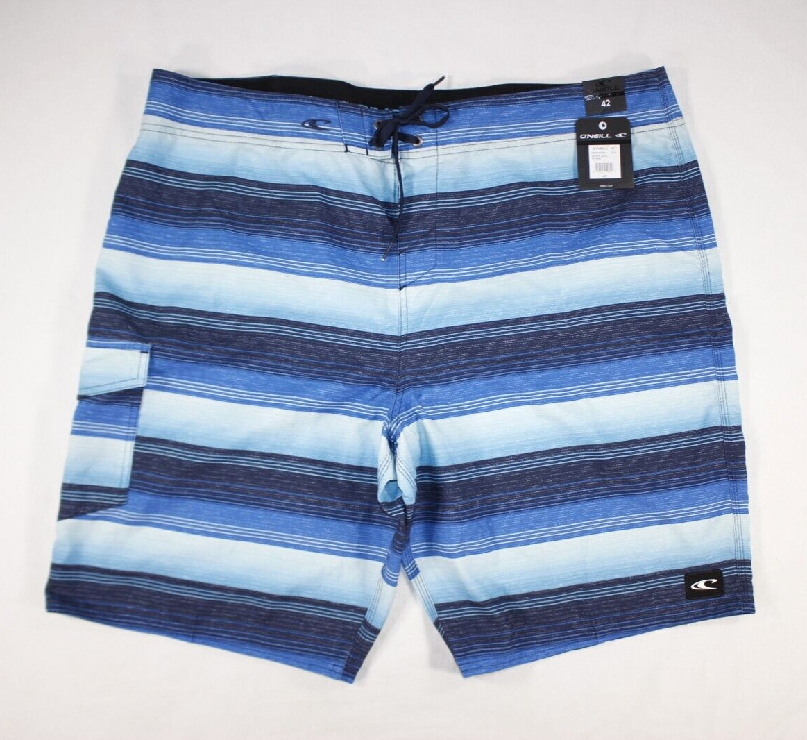New O'Neill Santa Cruz Stripe Board Shorts Below The Knee 21" Blue Men's 42