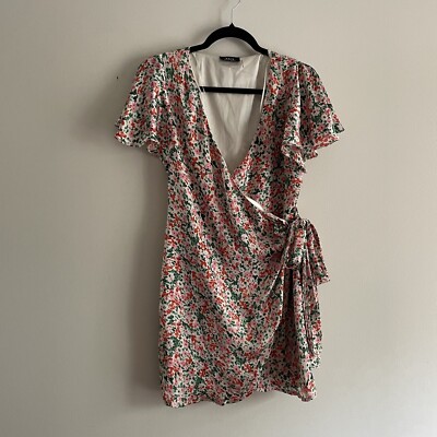 VICI Women XS Essence Floral Satin Flutter Sleeve V-Neck Mini Wrap Dress |  eBay