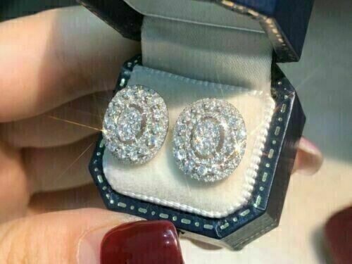 Pendientes de tachuelas de diamantes de corte redondo de 3,10 quilates enchapados en oro blanco 14 K - Imagen 3 de 6