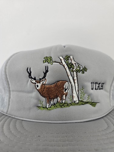Vintage Utah Snapback Trucker Hat Embroidered Deer Buck Hunting Camp Mesh 1987 - Picture 9 of 24