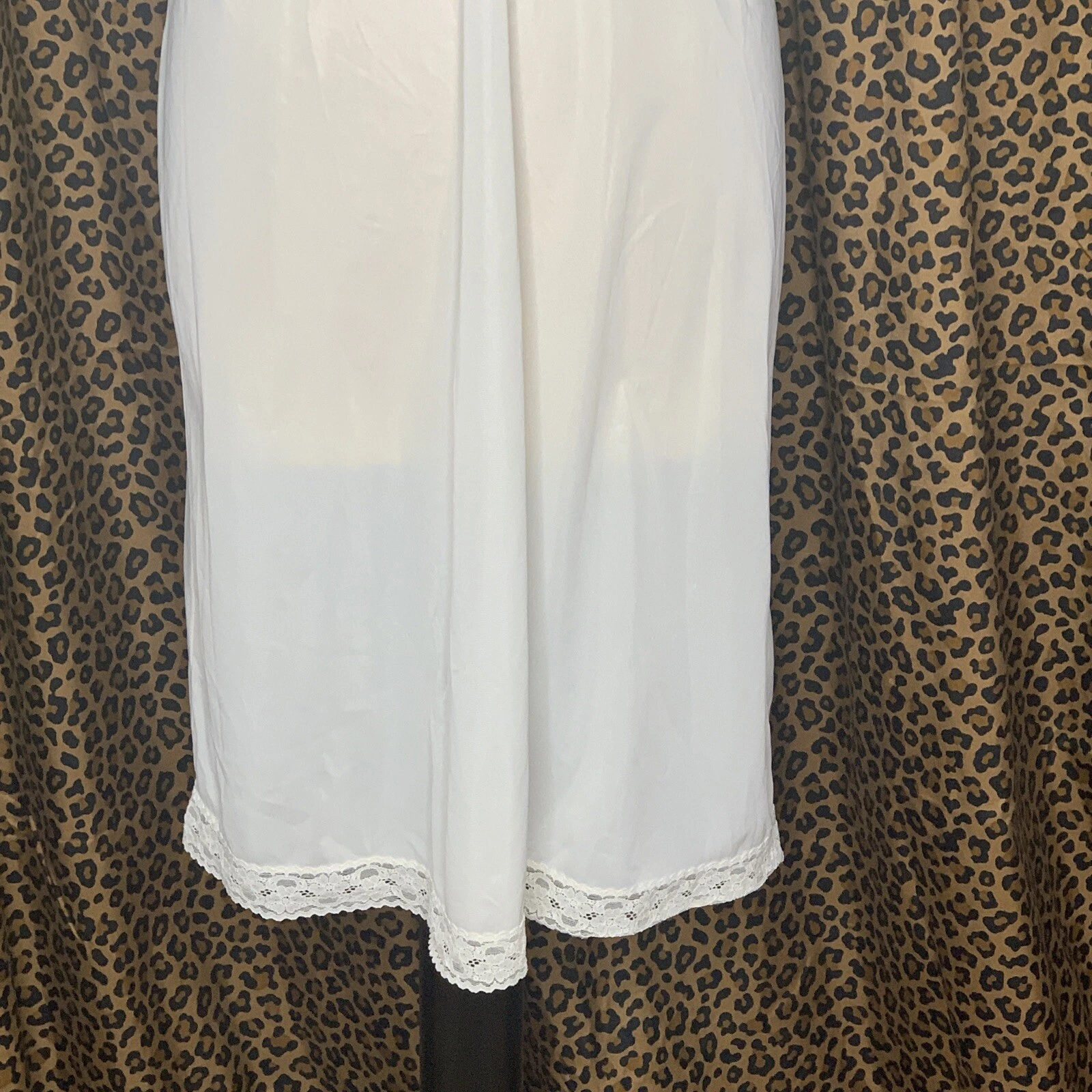 OFF WHITE Abito Slip Vintage Vanity Fair 36 Busto Semi Trasparente Bianco Nylon e Pizzo Medium