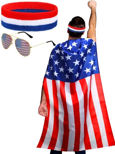 4th of July American Flag Costume Cape Retro USA Sunglasses and Flag Headband