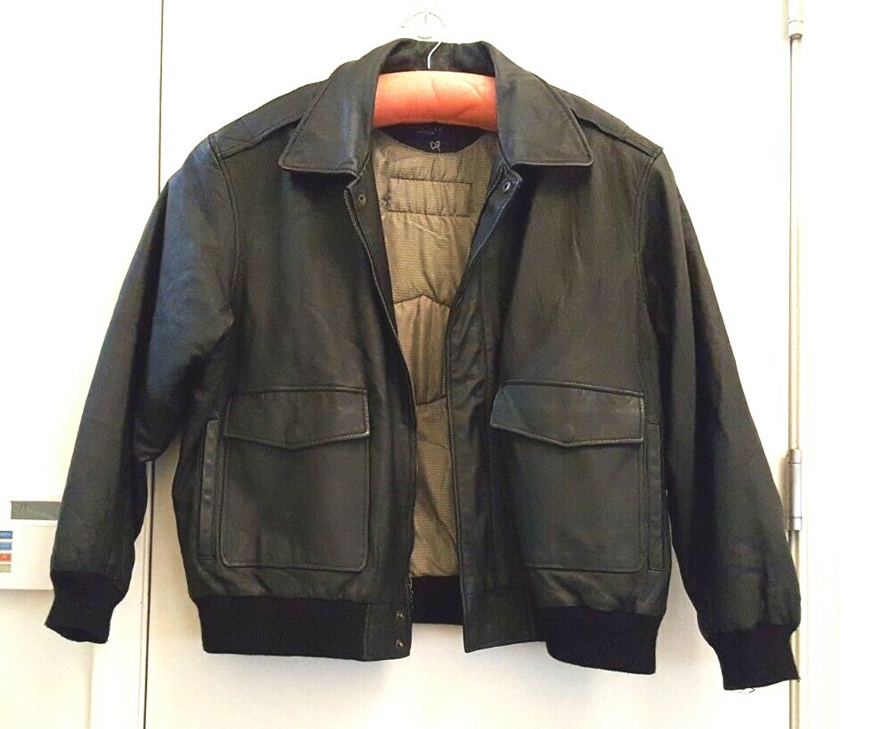 Mens 2XL Black Leather Biker Bomber Jacket w Patches Lined Mens 2XL Black Leather Biker Bomber Jacket w Patches Lined