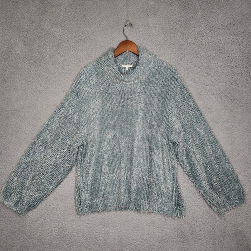 NEW Kate Sam Blue Cowl Neck Sweater Womens Medium Soft Boxy Wide Sleeves NWT