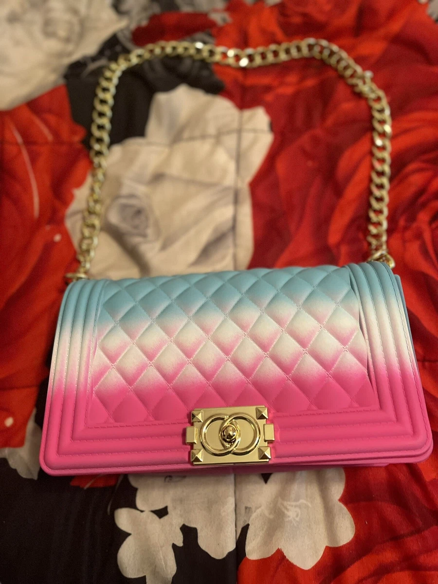 Pink And Blue Jelly Bag Multicolored fashion purse Crossbody Chain Bastex