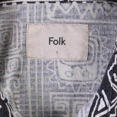 NEW Folk Mens Shirt Large Black Off White Floral Cotton Linen Blend - Picture 7 of 8