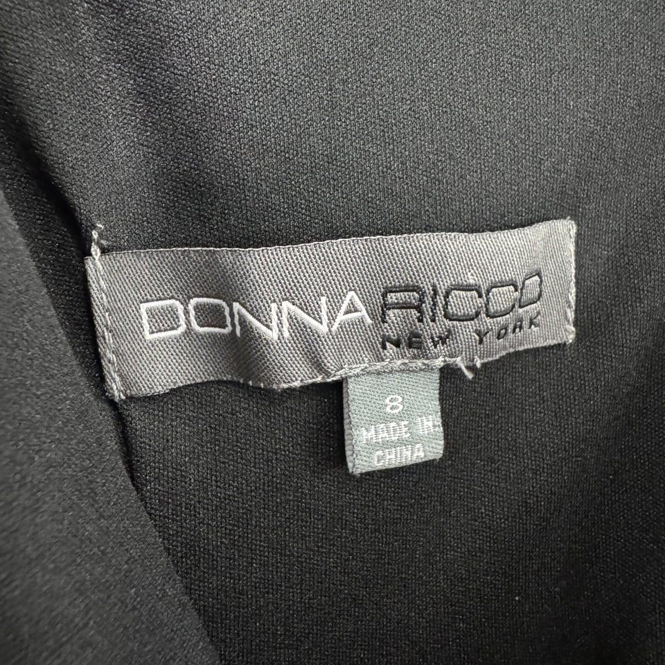 Vestido Vaina Donna Ricco New York Para Mujer Talla 8 Negro Satinado Cuello en V Acanalado Frontal Foto 4 de 4