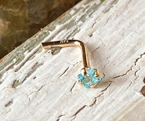 1pc 14kt Yellow or White Gold 20g L-Bend Nose Ring w/Square CZ Gem Stud Screw - Picture 5 of 9