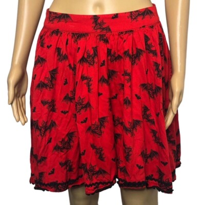 Sourpuss Medium Black Red Bats Skater Mini Skirt Gothic Horror Punk Emo Vampire