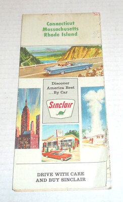 Vintage 1966 Sinclair Gas Connecticut, Massachusetts, Rhode Island Road Map READ