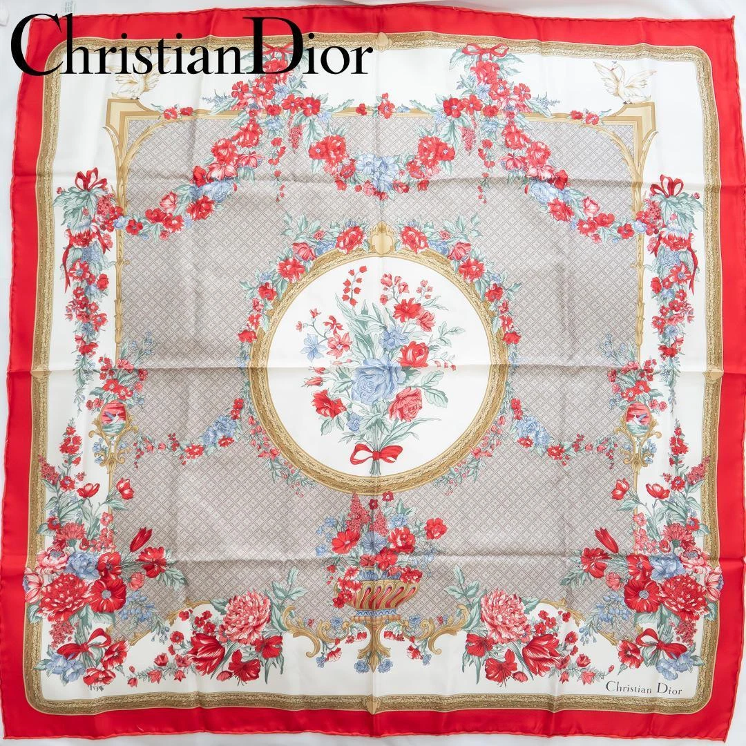 Authentique foulard Christian Dior motif fleurs 100% soie fabriqué en Italie 88 x 88 cm
