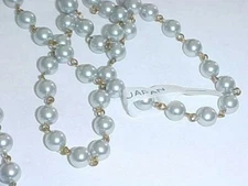 5 FEET VINTAGE JAPANESE GREY PEARL ACRYLIC 8mm. BEADED BRASS LINK CHAIN  L854