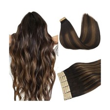 Hair Extensions Tape in Human Hair Balayage Dark Brown to Chestnut Brown DOOR...