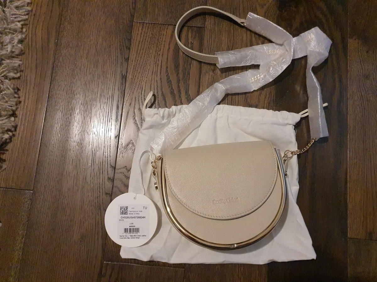 See By Chlo Mara Mini Chain Leather Cross Body Bag Cement Beige