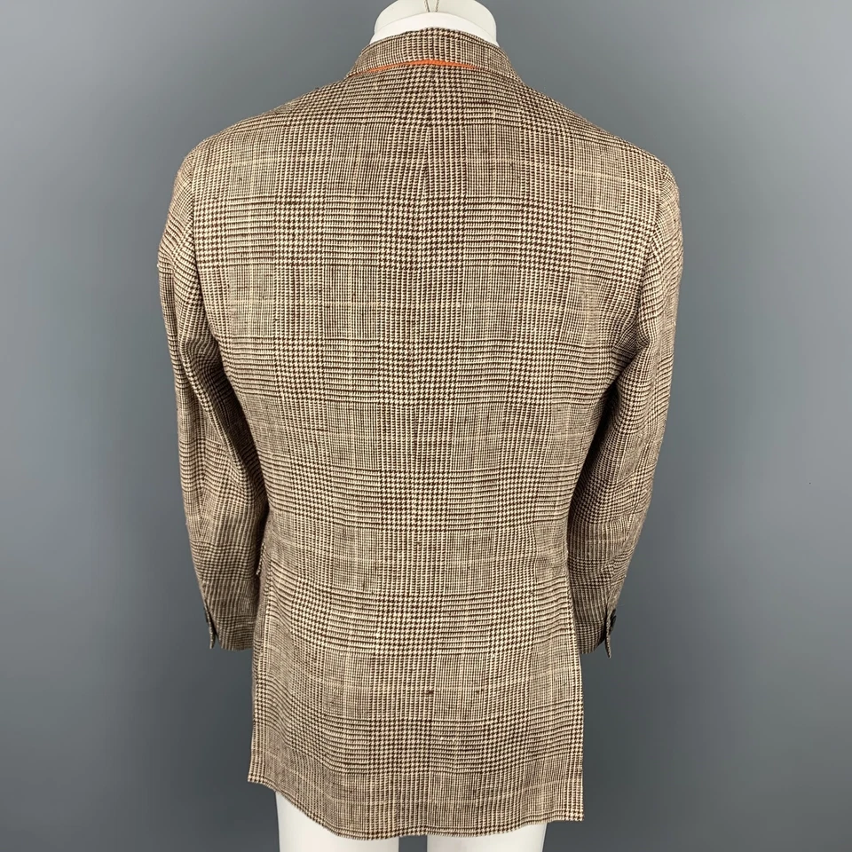 Abrigo deportivo ETRO talla US 40/IT 50 marrón y beige a cuadros seda/lino muesca solapa Foto 4 de 4