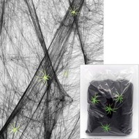 Schwarzes Spinnennetz / 60 Gramm Mit 4 Neon Spinnen Halloween Spinnenweben Deko