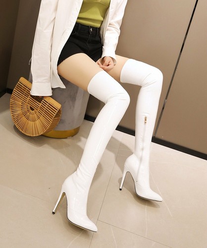 Botas de PVC con efecto cuero muy altas para mujer / Botas de látex efecto cuero brillante - Imagen 45 de 55