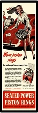 1944 Sealed Power Piston Rings New Metal Sign 6 x 18" Free Shipping Pin Up Theme