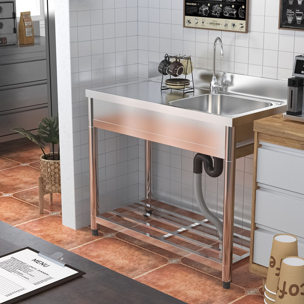 Stainless steel table with 2024 sink and drawers