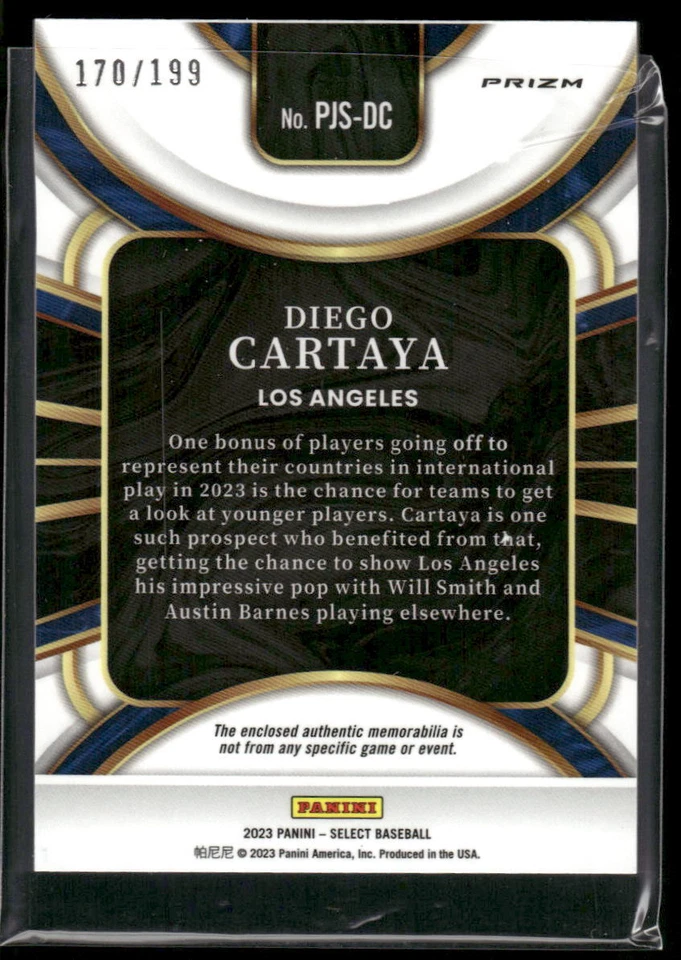 #PJS-DC Diego Cartaya 2023 Panini Select #/199 Rookie Jumbo Swatch Silver Prizm - Image 2 of 2