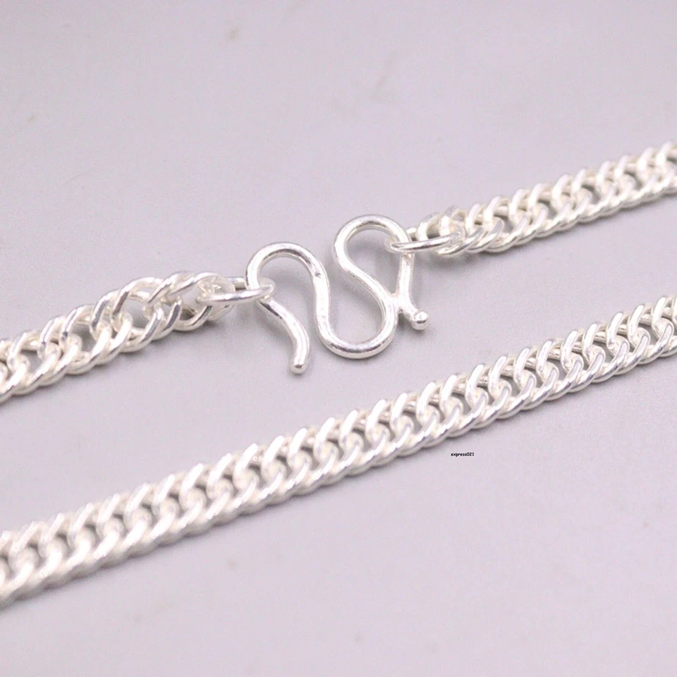 Collar de eslabones cubanos de cadena de plata fina pura 999 para hombre y mujer de 6 mm 25,9 g/17,7 pulgadas Foto 4 de 4