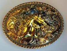NEW 3-D OVAL HORSE HEAD SILVER AND GOLD WESTERN COWBOY RODEO BELT BUCKLE