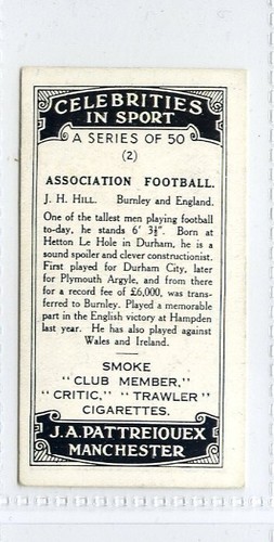 (Gc9231) Pattreiouex, Celebrities in Sport, #2 J.H.Hill, Burnley 1930 VG-EX - Picture 4 of 4