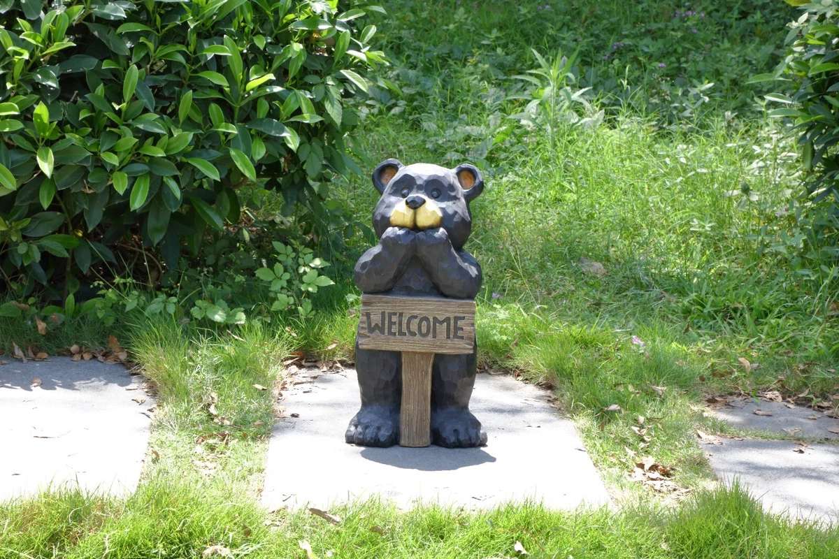 17-Inch Bear Welcome Sign Garden Statue – Leaning Bear Decor For Porch & Entryway By Hi-Line Gift Ltd.