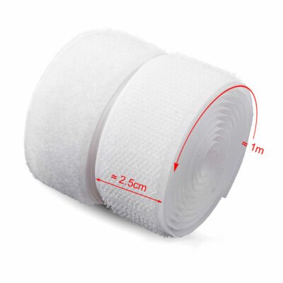 Selbstklebendes Klebeband Rückseite Klettverschluss Rolle 1m x 25mm weiß