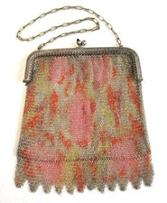 Antique Alpacca Colored Mesh Flapper Purse / Bag Made in Germany 5 1/2"