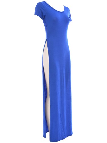 Long Maxi Dress Women Ladies High Split Sides Slit Cap Sleeve Top 8-10 12-14 - Picture 4 of 4