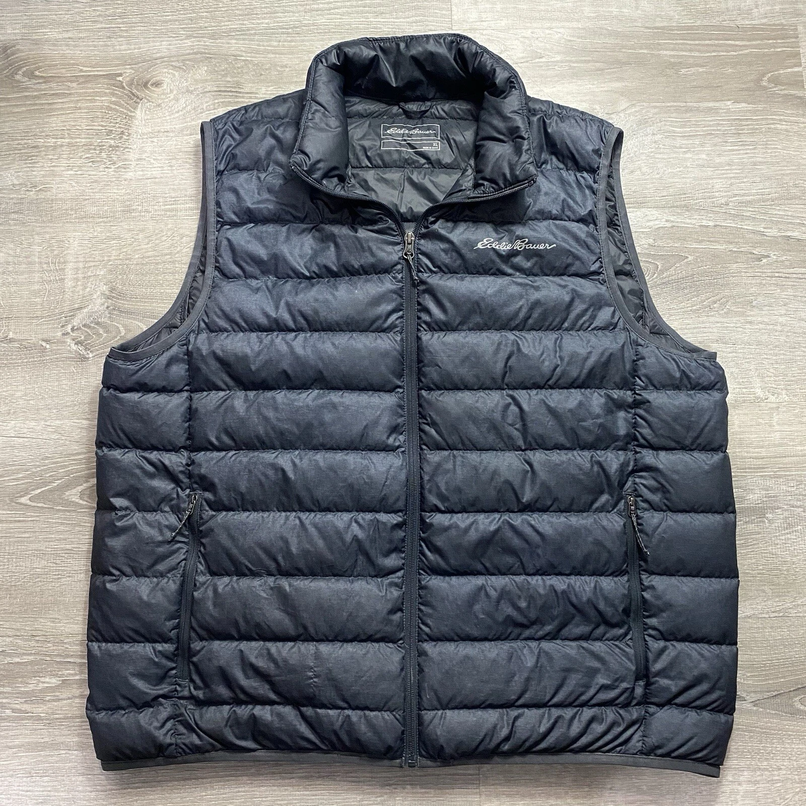 EDDIE BAUER Mens Full Zip Down Filled Puffer Vest w Pockets Gray EB650 Size XL🔥