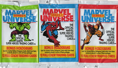1991 Marvel Universe II; Leerverpackungen je 1 Design Hulk, Wolverine & Spider