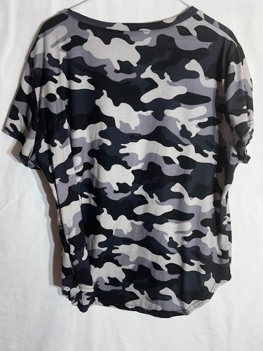 Women's Loose Casual Short Sleeves Tops V Neck Tee Shirts Camo Grey 2XL - Picture 5 of 5