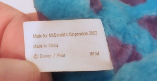 Juguete suave Monsters Inc Sully McDonalds 2002 Happy Meal peluche tierno Disney Pixar - Imagen 4 de 4