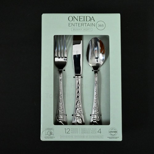 NEW Oneida Entertain Bunny Hop Easter Stainless Flatware 12 Piece Service for 4