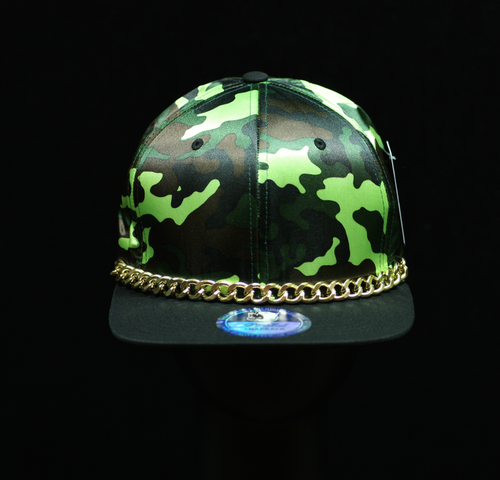 Flat Bill Cap with Gold Chain Fashion Hat Hip Hop Adjustable Snapback Metallic - Picture 5 of 11