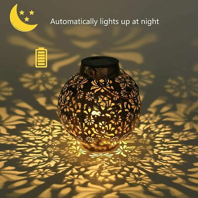 Garden Solar Powered Round Lantern Hanging LED Warm White Lights Outdoor Décor