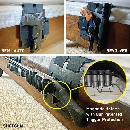 Tactical Bedside Holster w/ Magnetic Gun Mount: Safety Trigger Guard Protection - Picture 3 of 7