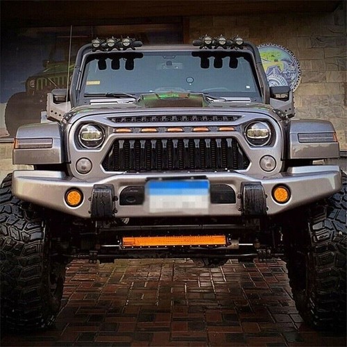 Front Grille Fits for Jeep Wrangler 2007-2017 JK 2D 4D W/Light ABS Matte Black - Picture 5 of 9