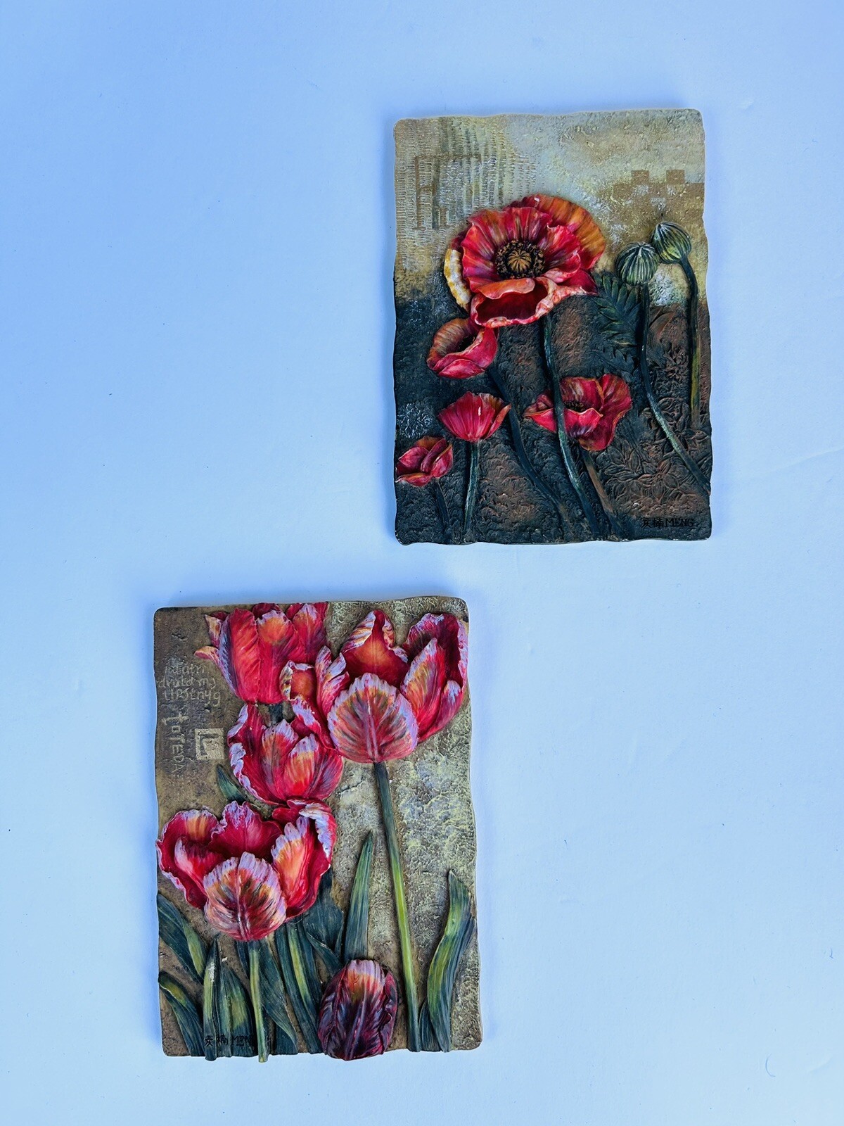 Vintage 3D Wall Plaque Picture Art Floral  6.25