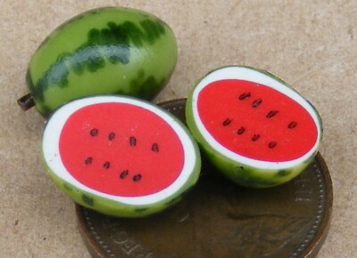 Dolls House Fruit Water Melon Small 1 & 2 Halves Hand Made 1:12 Scale tumdee