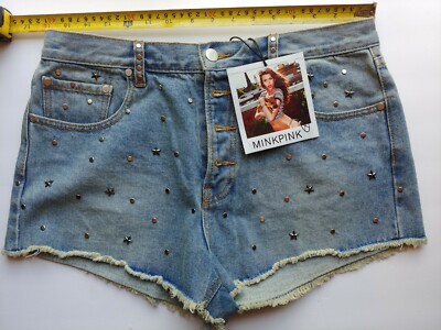 NEW Denim Minkpink Star Studed Button Fly Shorts size Large