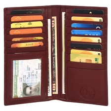Genuine Leather Men Long Wallet Pockets ID Card Clutch Bifold Purse