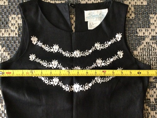 Vintage Santa Fe Tim Tremblay Women 100% Linen Embroidery lined Dress Black 4 - Picture 6 of 18
