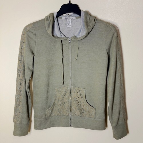 American Rag Hoodie Damen Größe Lg durchgehender Reißverschluss Spitzeneinsatz Ärmel & Fronttaschen - Bild 1 von 12