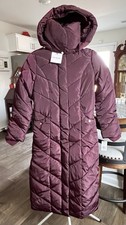 Steve Madden Womens Puffer Hooded Maxi Coat Long burgundy New Tags Size XS