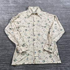 Vintage Kings Road Shirt Mens Medium Beige Floral Long Sleeve Sears 70s